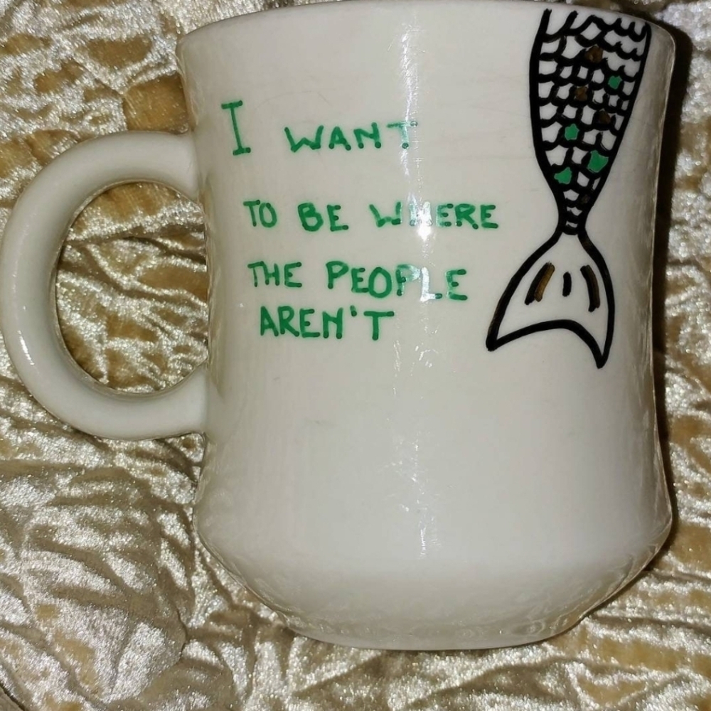 White Ceramic Mug with Mermaid Tail Design
